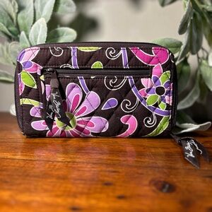 Vera Bradley Brown & Pink Quilted Wallet with Wrist Strap
